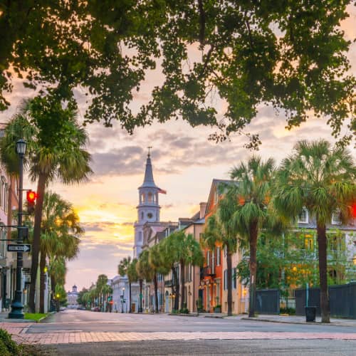 A picturesque view of a Charleston, SC, street.