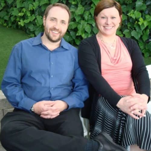 Oxi Fresh Carpet Cleaning franchisees Noah and Shannon Mitchel pose outdoors in Paradise, Nevada.